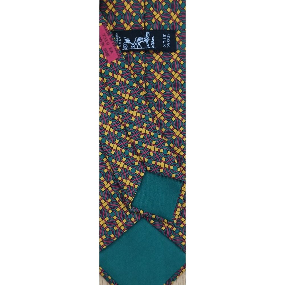 HERMÈS 7319 EA Green Geometric Silk Tie FRANCE 58”/ 3.4" EC - Picture 10 of 10